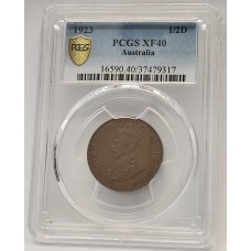 AUSTRALIA 1923 . HALF 1/2  PENNY . PCGS XF40